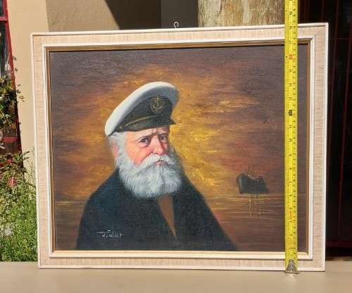 SHIPS CAPTAIN BY J FULLER (1950 - ) - VINTAGE ORIGINAL OIL PAINTING - LARGE (57CM W 47CM H) - FRAMED