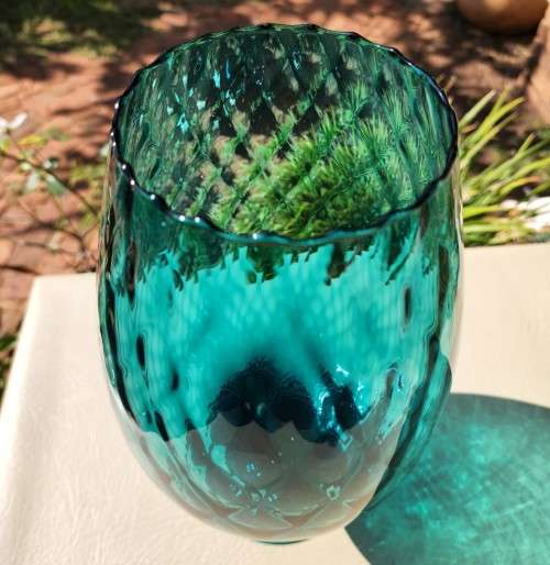GIGANTIC (34CM HIGH) TURKOOIS ART GLASS GOBLET VASE