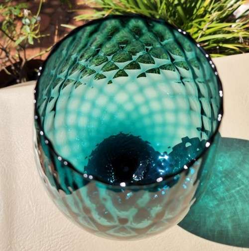GIGANTIC (34CM HIGH) TURKOOIS ART GLASS GOBLET VASE