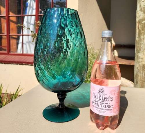 GIGANTIC (34CM HIGH) TURKOOIS ART GLASS GOBLET VASE