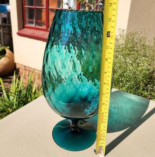 GIGANTIC (34CM HIGH) TURKOOIS ART GLASS GOBLET VASE