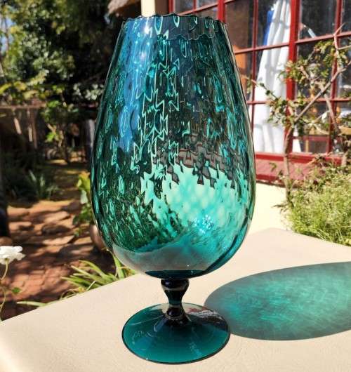 GIGANTIC (34CM HIGH) TURKOOIS ART GLASS GOBLET VASE