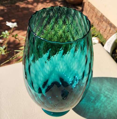 GIGANTIC (34CM HIGH) TURKOOIS ART GLASS GOBLET VASE