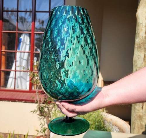 GIGANTIC (34CM HIGH) TURKOOIS ART GLASS GOBLET VASE