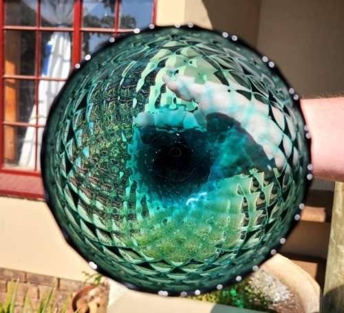 GIGANTIC (34CM HIGH) TURKOOIS ART GLASS GOBLET VASE