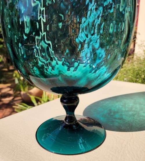 GIGANTIC (34CM HIGH) TURKOOIS ART GLASS GOBLET VASE