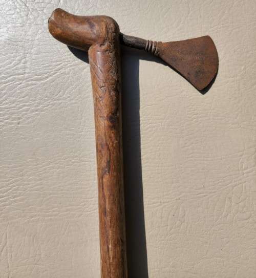 HANDMADE AFRICAN WOODEN AXE - WOODEN CARVED RATTLE KNOPKIERIE  - IRON ROD KNOPKIERIE - WOODEN SPEAR