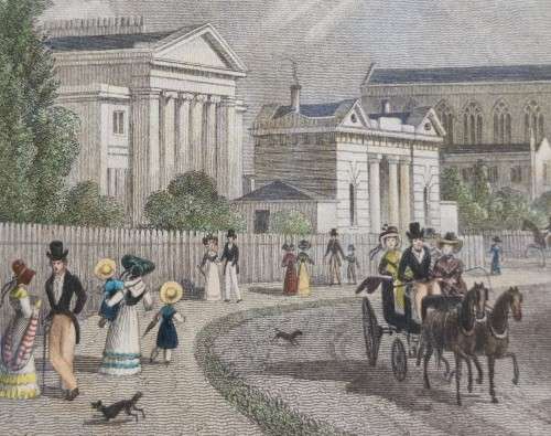 REGENTS PARK ANTIQUE 1820S SHEPHERD DESIGN AND LACEY ENGRAVED PRINT WITH SOME HAND COLOURING