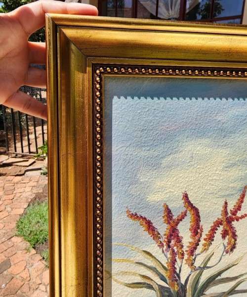 PAUL POTGIETER!! (SA ARTIST 1917-1994) ORIGINAL ALOE LANDSCAPE OIL PAINTING (44CM WIDE 69CM HIGH)