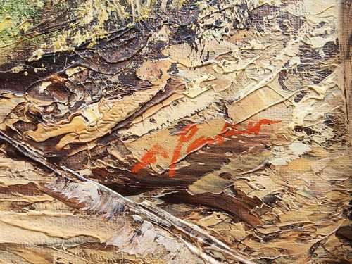 CAPE DUTCH HOMES WITH EUCALYPTUS TREES VINTAGE ORIGINAL OIL ON BOARD SIGNED F PARTHER LARGE 73CM W