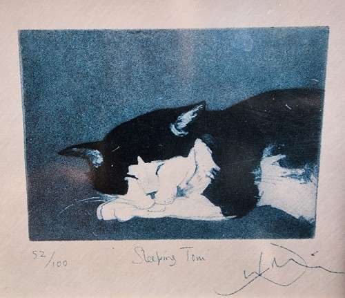 VINTAGE 1980S SLEEPING TOM BY JULIAN WILLIAMS LIMITED EDITION PRINT NO 52 OF 100