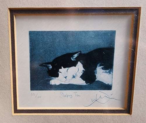 VINTAGE 1980S SLEEPING TOM BY JULIAN WILLIAMS LIMITED EDITION PRINT NO 52 OF 100