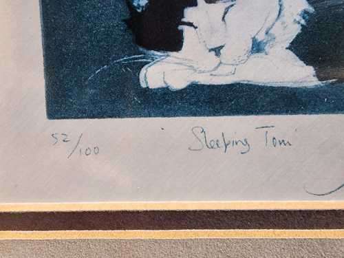 VINTAGE 1980S SLEEPING TOM BY JULIAN WILLIAMS LIMITED EDITION PRINT NO 52 OF 100