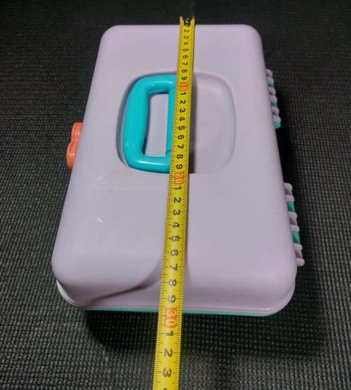 A VINTAGE 1990 REDBOX CABOODLES MAKE UP CARRY CASE IN LIGHT PURPLE AND TEAL WITH HEART LOCK AND MIRR