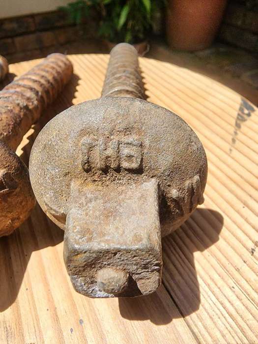 THREE VINTAGE 1950S SAR RAILWAY SLEEPER CAST IRON SCREW TRACK BOLTS
