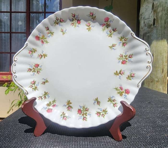 Royal Albert 1966-1980 Winsome Pattern (Small Pink Roses) Two Handled Cake Plate