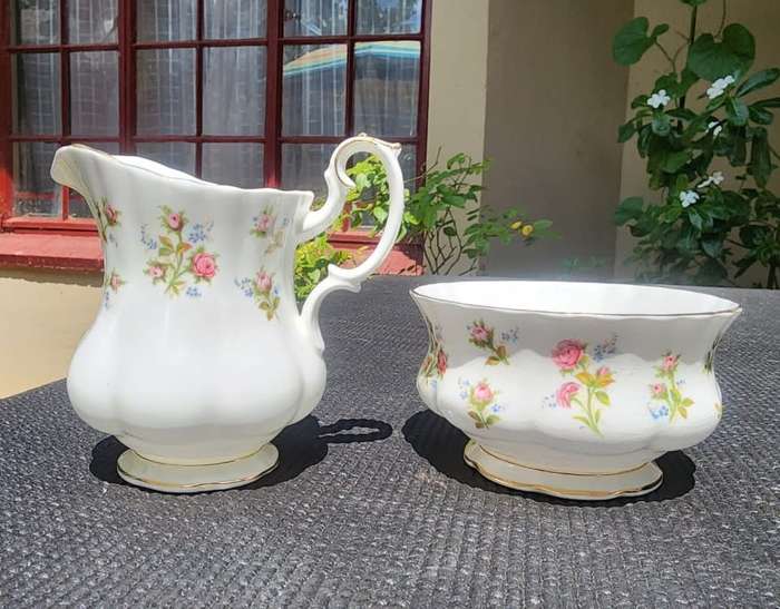 Royal Albert 1966-1980 Winsome Pattern (Small Pink Roses) Creamer and Sugar Pot