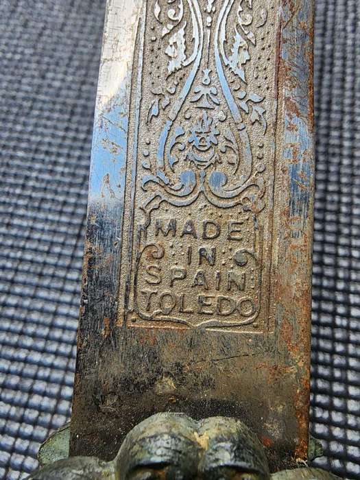Vintage Engraved Spanish Toledo Main-Gauche Type Parrying Dagger with Elaborate Brass Relief Guard