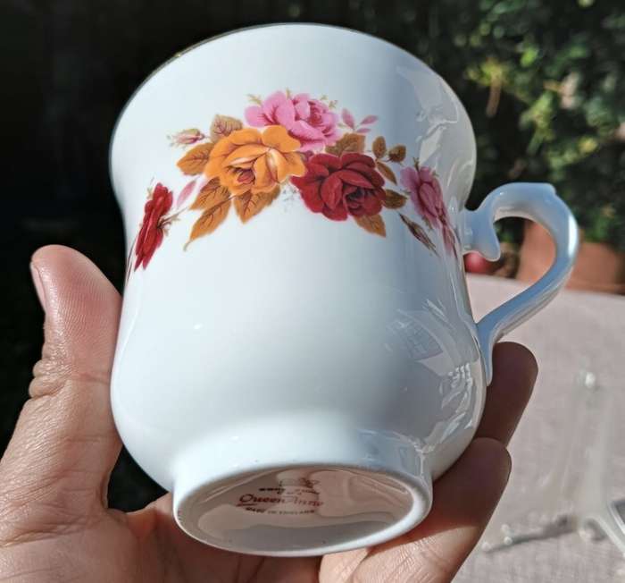 Set of 5 Queen Anne Ridgway England 1960s Pink, Red, Yellow Roses Pattern No 8638 Trios