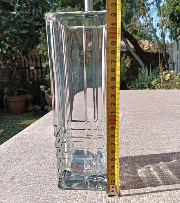 Italian Bormioli Rocco Quadro Cut Chrystal Glass Vase with Geometric Patterns