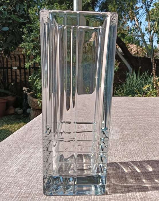 Italian Bormioli Rocco Quadro Cut Chrystal Glass Vase with Geometric Patterns