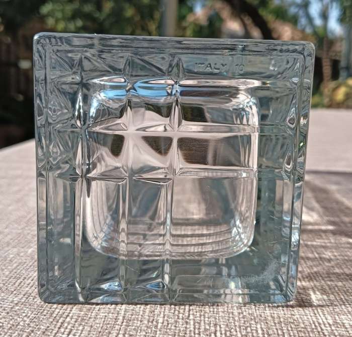Italian Bormioli Rocco Quadro Cut Chrystal Glass Vase with Geometric Patterns