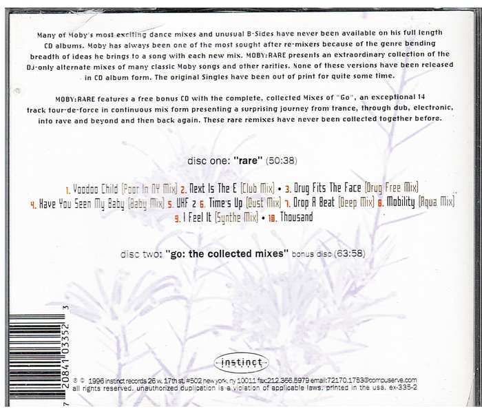 Moby - Rare: The Collected B-Sides 1989-1993 Double CD