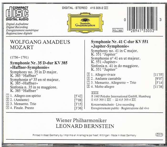 Mozart - Symphony no 35 (K385) & 41 (K551) CD