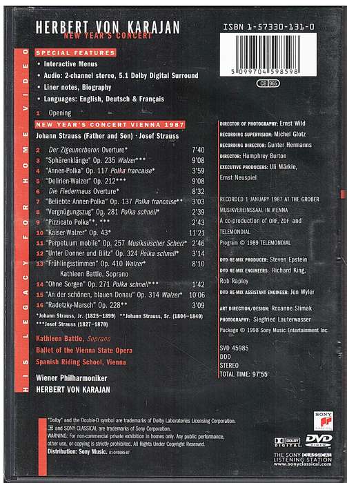 Herbert von Karajan & Wiener Philharmoniker - New Year`s Concert Vienna 1987 DVD