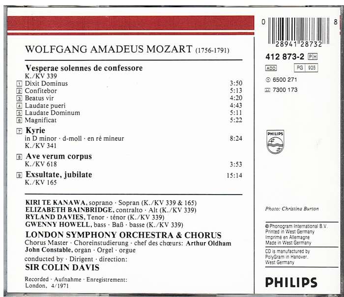 Kiri Te Kanawa - Mozart: Exsultate Jubilate CD (London Symphony Orchestra, Colin Davis cond.)