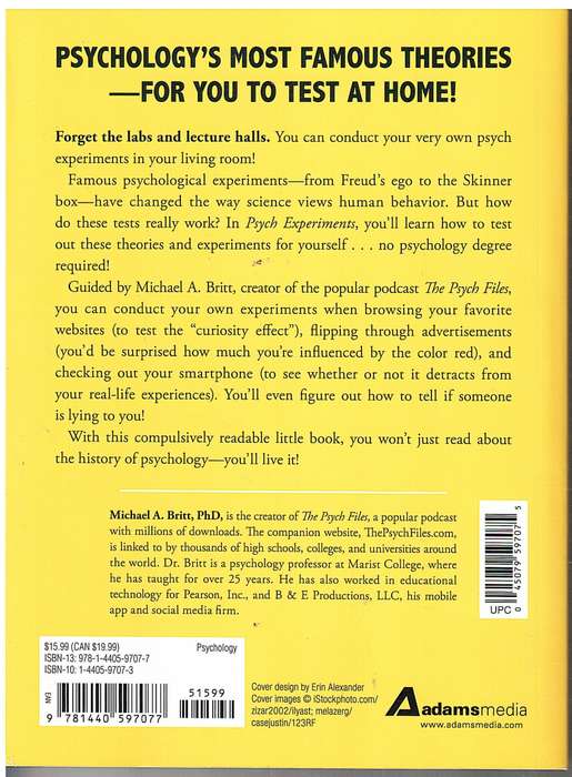 Psych Experiments: From Pavlov`s Dog to Rorschach`s Inkblots - Michael A Britt