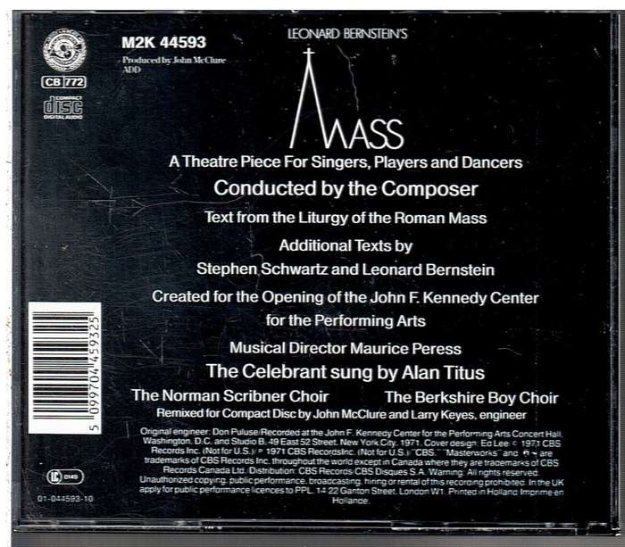 Leonard Bernstein's Mass CD - The Norman Scribner Choir / The Berkshire Boy Choir, Alan Titus