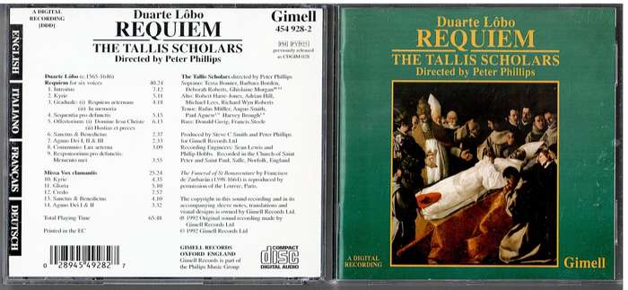 The Tallis Scholars - Duarte Lobo: Requiem CD, Peter Phillips dir.