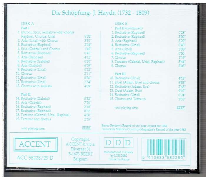 Joseph Haydn: Die Schopfung - La Petite Bane, Sigiswaldo Kuijken 2 CD set