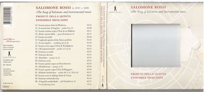 Salomone Rossi: The Song of Solomon & Instrumental Music - Profeti Della Quinta/Ensemble Muscadin CD