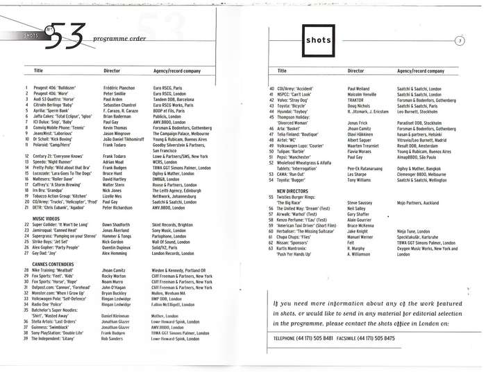 Shots: Cannes Contenders No 53 July 1999 (Advertising and Creativity Worldwide) DVD