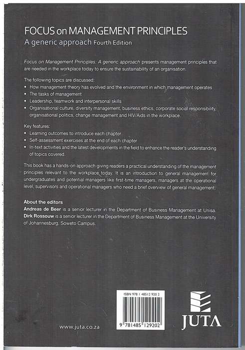 Focus on Management Principles: A Generic Approach (4th Edition) by Andreas de Beer and Dirk Rossouw