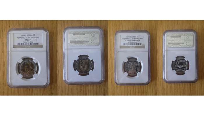 Nelson Mandela and Inauguration proof coins.