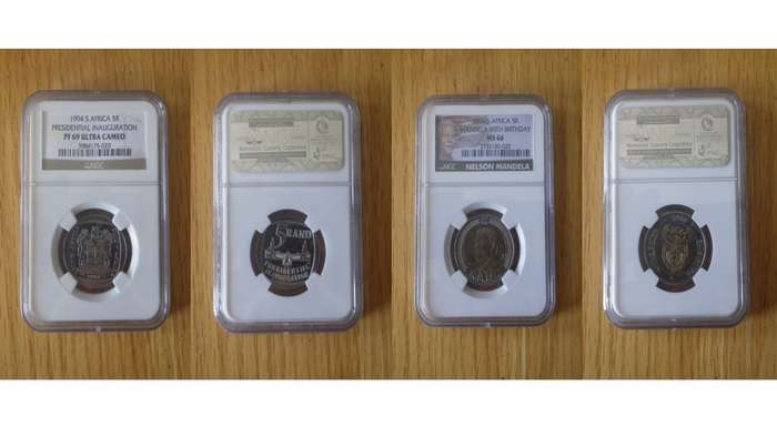 Nelson Mandela and Inauguration proof coins.