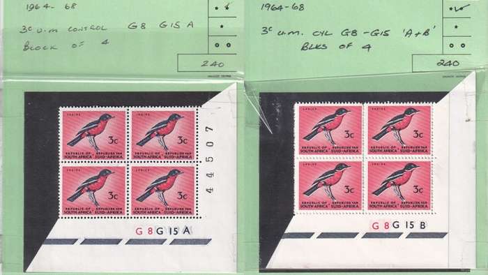 South Africa 33 x Control Block of 4 Stamps from 1961 to 1974.