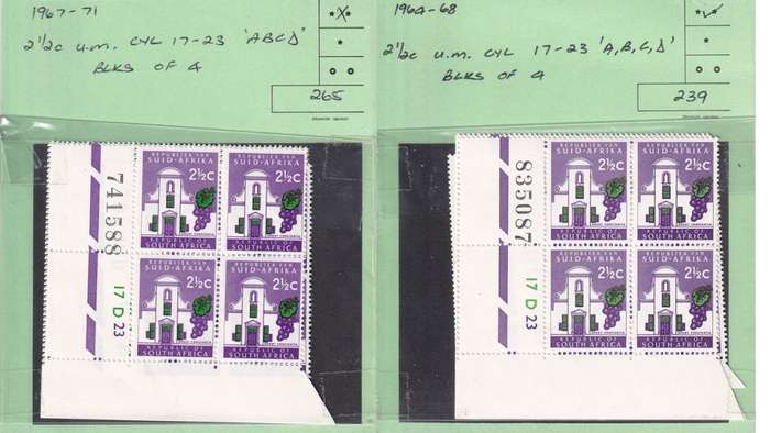 South Africa 33 x Control Block of 4 Stamps from 1961 to 1974.
