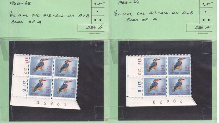 South Africa 33 x Control Block of 4 Stamps from 1961 to 1974.