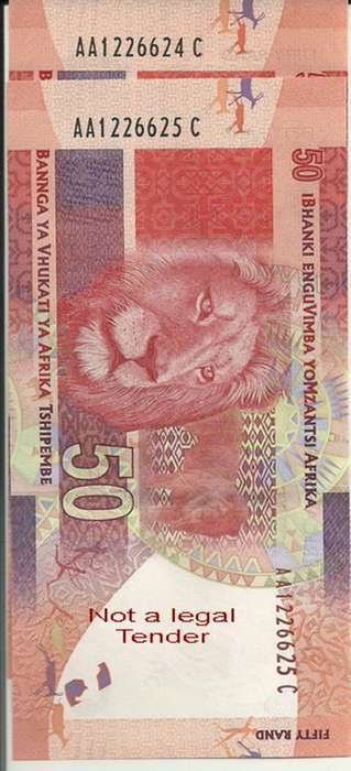 Two Uncirculated R50 new Mandela AA in sequence