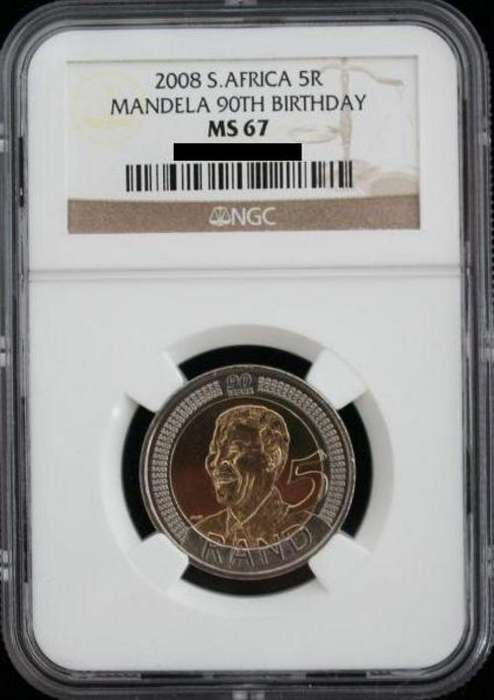 MS67 NGC GRADED - MANDELA 90TH BIRTHDAY R5 COINS (Bid Per Coin - 10 Available)
