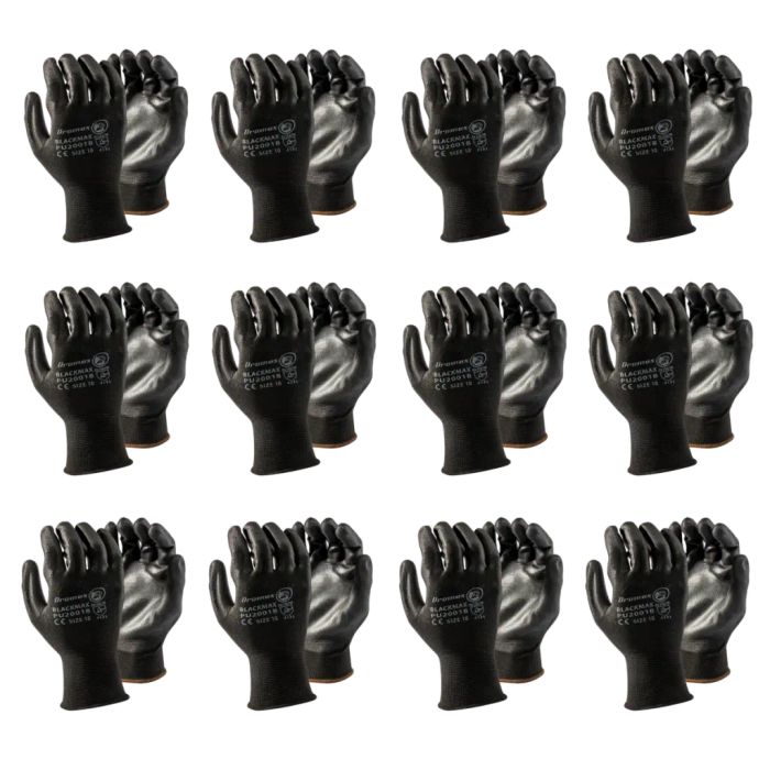 Dromex PU Coated Blackmax GLOVE - M (BULK PACK OF 10 PAIRS)