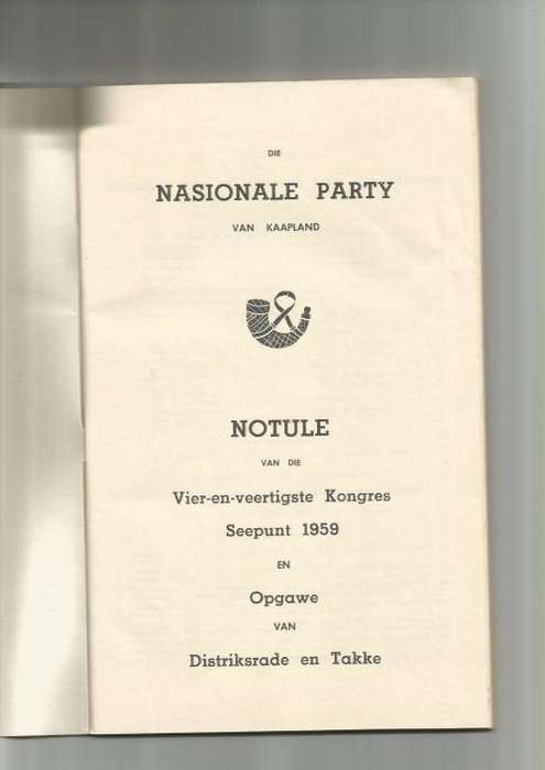 RSA 1959 National Party 44th Congress Minutes in Booklet (slight stain)