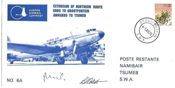 SWA - Namibair- FDC 6A - Variety- Signed by both Captains