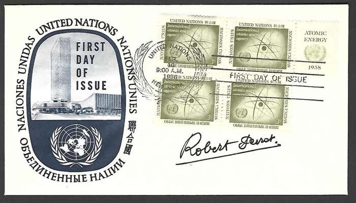 United Nations FDC - International Atomic energy - Variety - Signed by designer of stamps