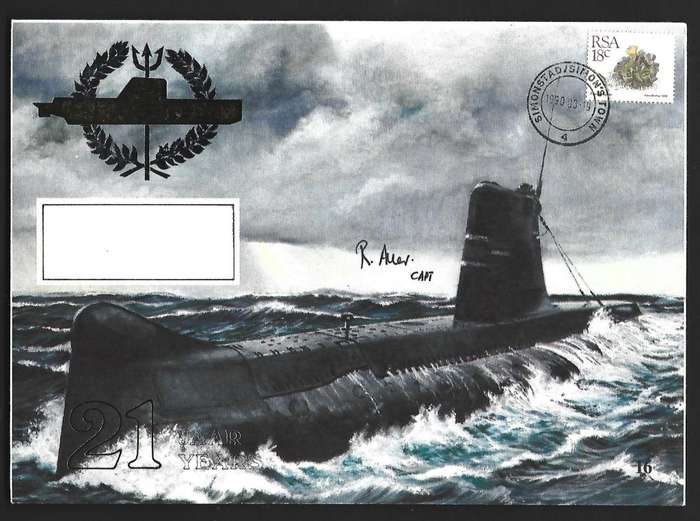 RSA FDC - SA Navy 21 -  variety- signed by Captain of u-boat