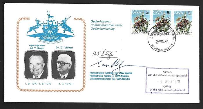 SWA FDC - Administrators of SWA-  variety- signed by Steyn and Viljoen- Extremely Scarce!